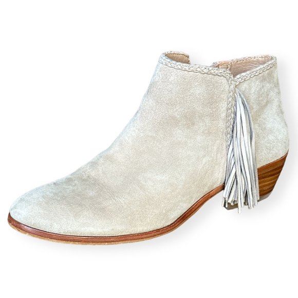 SAM EDELMON Paige Tan Suede Fringe Booties Size 6.5 - Picture 1 of 17